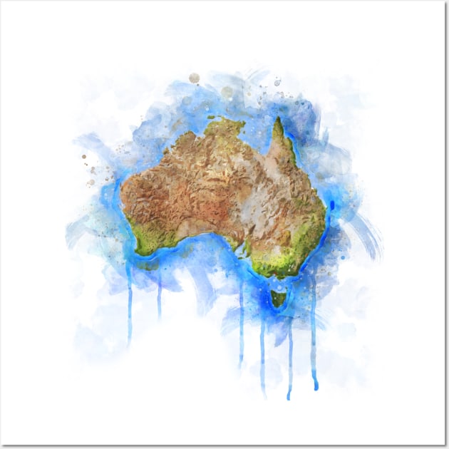 Flowing Watercolor Illustration of Australia Map Wall Art by diplikaya